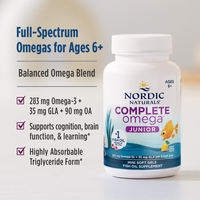 Nordic Naturals, омега-3 из рыбьего жира с гамма-линоленовой кислотой омега-6 из масла семян бурачника, для детей от 6 лет, со вкусом лимона, 90 желатиновых капсул