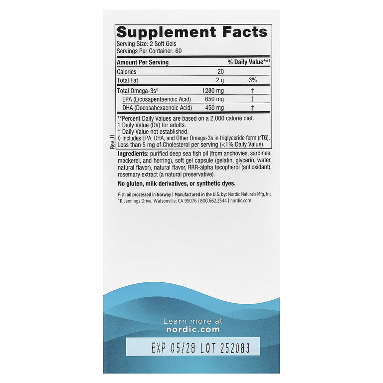 Nordic Naturals, омега-3, со вкусом лимона, 120 желатиновых капсул (640 мг в 1 капсуле)
