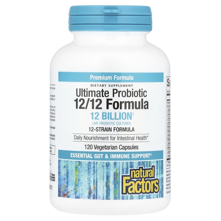 Natural Factors, Формула из 12 штаммов пробиотиков, формула 12/12, 12 млрд КОЕ, 120 вегетарианских капсул