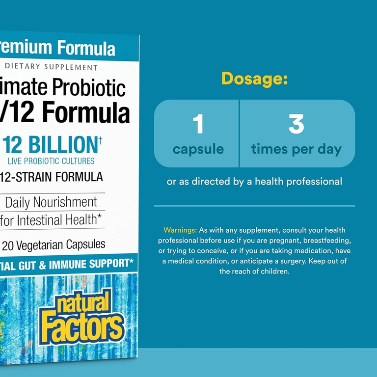 Natural Factors, Формула из 12 штаммов пробиотиков, формула 12/12, 12 млрд КОЕ, 120 вегетарианских капсул
