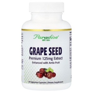 Paradise Herbs, экстракт виноградных косточек с амлой, 90 вегетарианских капсул