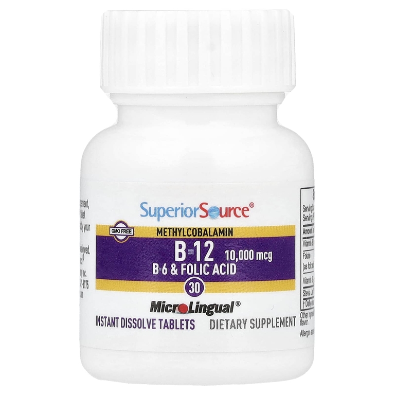 Superior Source, витамины B12, B6 и фолиевая кислота, метилкобаламин, 30 быстрорастворимых таблеток