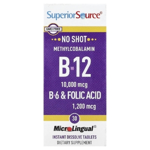 Superior Source, витамины B12, B6 и фолиевая кислота, метилкобаламин, 30 быстрорастворимых таблеток