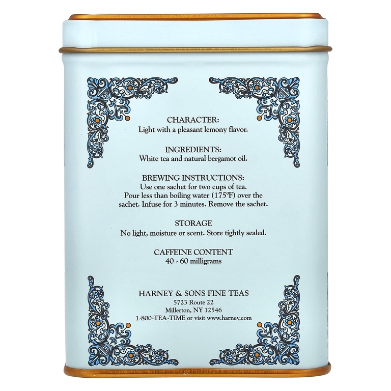 Harney & Sons, белый чай с бергамотом, 20 пакетиков, 40 г (1,4 унции)