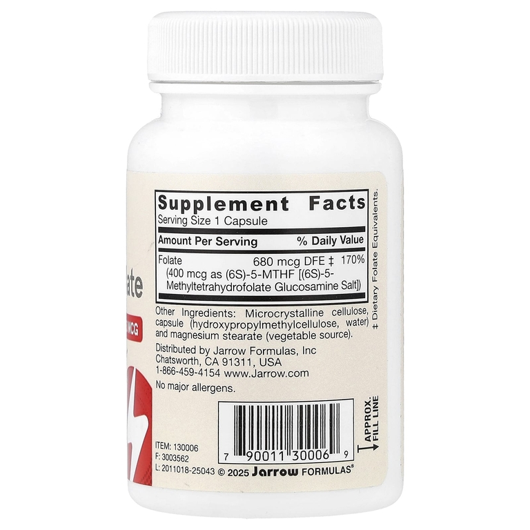 Jarrow Formulas, веганский метилфолат, 400 мкг, 60 растительных капсул