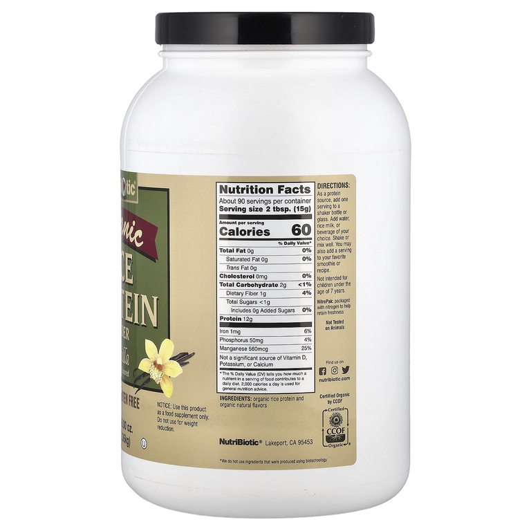 NutriBiotic, Сырой натуральный рисовый белок с ванилью, 3 фунта (1.36 кг)