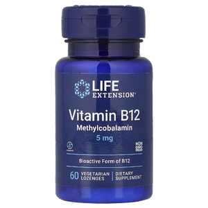 Life Extension, витамин B12, метилкобаламин, 5 мг, 60 вегетарианских пастилок