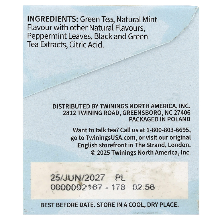Twinings, холодный холодный чай, зеленый чай, мята, неподслащенный, 20 чайных пакетиков, 40 г (1,41 унции)