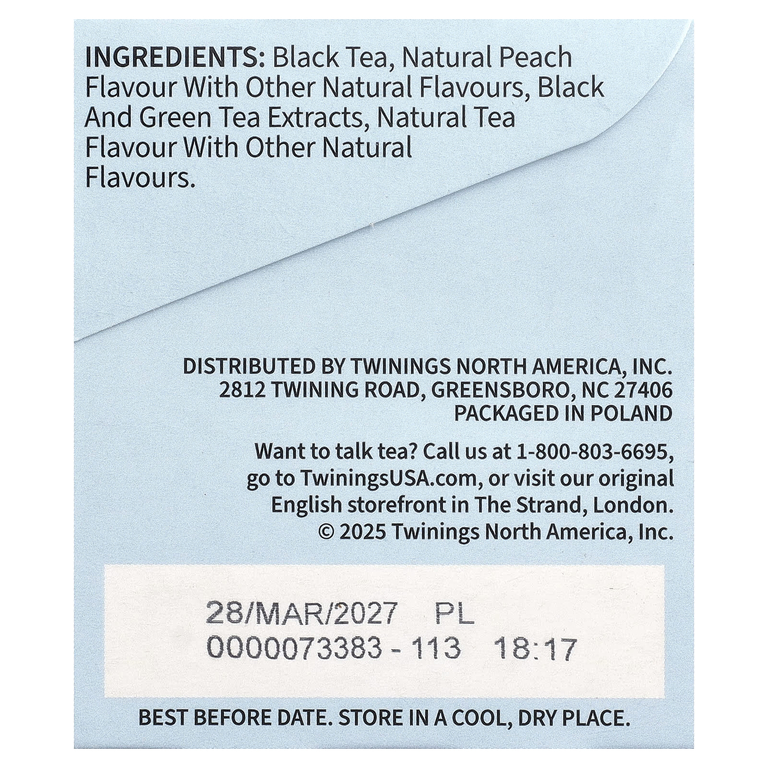 Twinings, холодный холодный чай, черный чай, персик, несладкий, 20 чайных пакетиков, 40 г (1,41 унции)