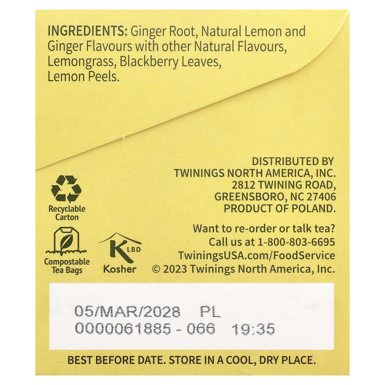 Twinings, травяной чай, без кофеина, лимон и имбирь, 25 пакетиков, 1,32 унции (37,5 г)