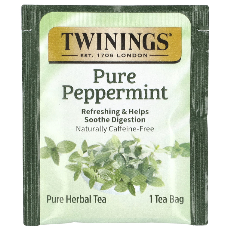 Twinings, травяной чай, чистая перечная мята, без кофеина, 25 чайных пакетиков, 50 г (1,76 унции)