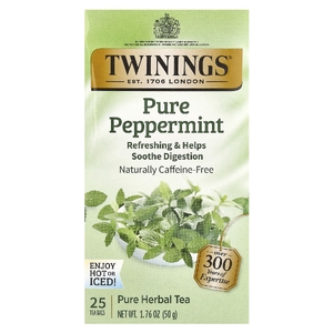 Twinings, травяной чай, чистая перечная мята, без кофеина, 25 чайных пакетиков, 50 г (1,76 унции)