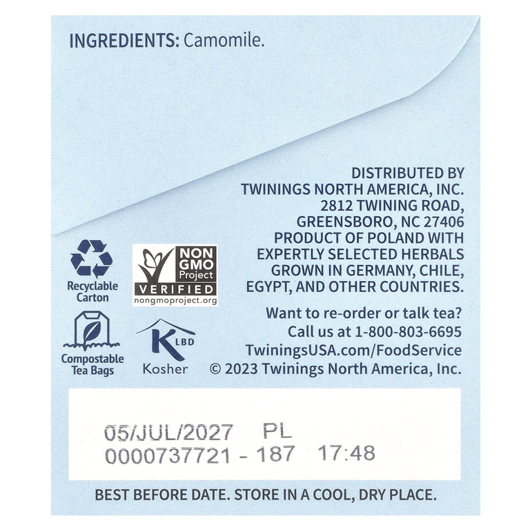 Twinings, травяной чай, чистая ромашка, без кофеина, 25 чайных пакетиков, 37 г (1,32 унции)
