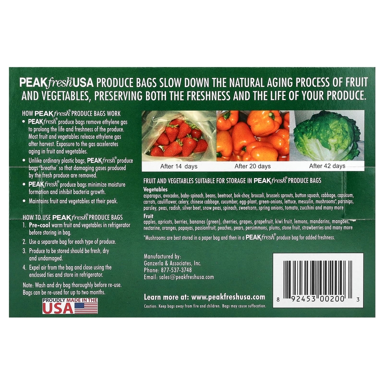 PEAKfresh USA, многоразовые пакеты с затяжками для хранения продуктов, 10 шт.
