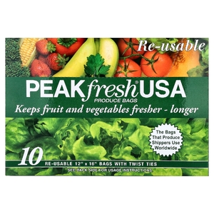 PEAKfresh USA, многоразовые пакеты с затяжками для хранения продуктов, 10 шт.