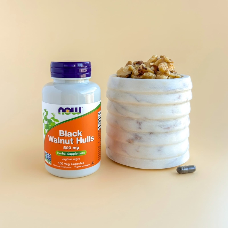NOW Foods, скорлупа черного ореха, 500 мг, 100 вегетарианских капсул