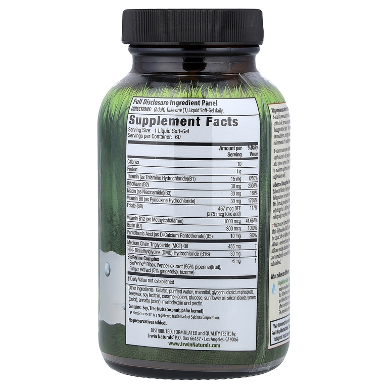 Irwin Naturals, комплекс витаминов группы В с МСТ, 60 желатиновых капсул с жидкостью
