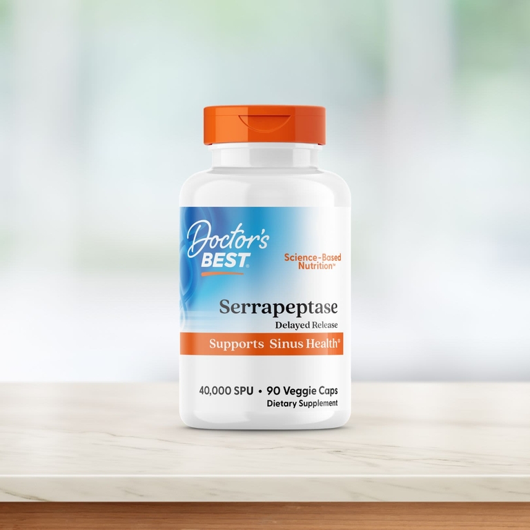 Doctor's Best, серрапептаза, 90 растительных капсул