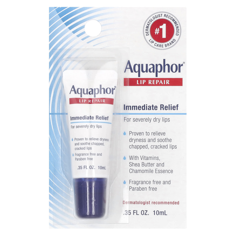 Aquaphor, восстанавливающий бальзам для губ мгновенного действия, без отдушек, 10 мл (0,35 жидк. унции)