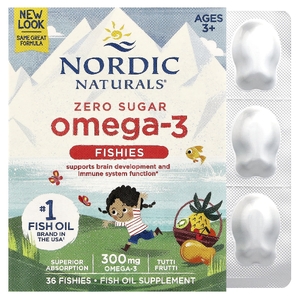 Nordic Naturals, рыбки с омега-3, без сахара, для детей от 3 лет, тутти фрутти, 300 мг, 36 рыбок