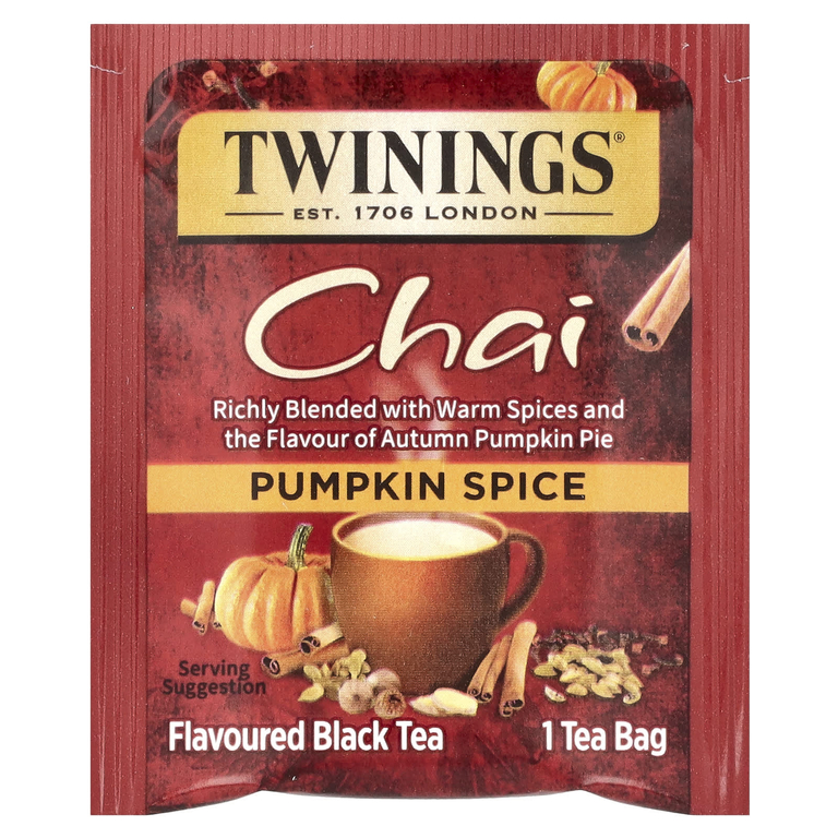 Twinings, Ароматизированный черный чай, чай, тыквенные специи, 20 чайных пакетиков, 40 г (1,41 унции)