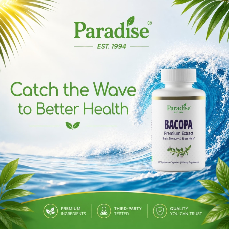 Paradise Herbs, бакопа, 60 вегетарианских капсул (250 мг в 1 капсуле)