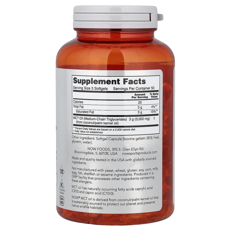 NOW Foods, Спорт, масло MCT, 1000 мг, 150 капсул