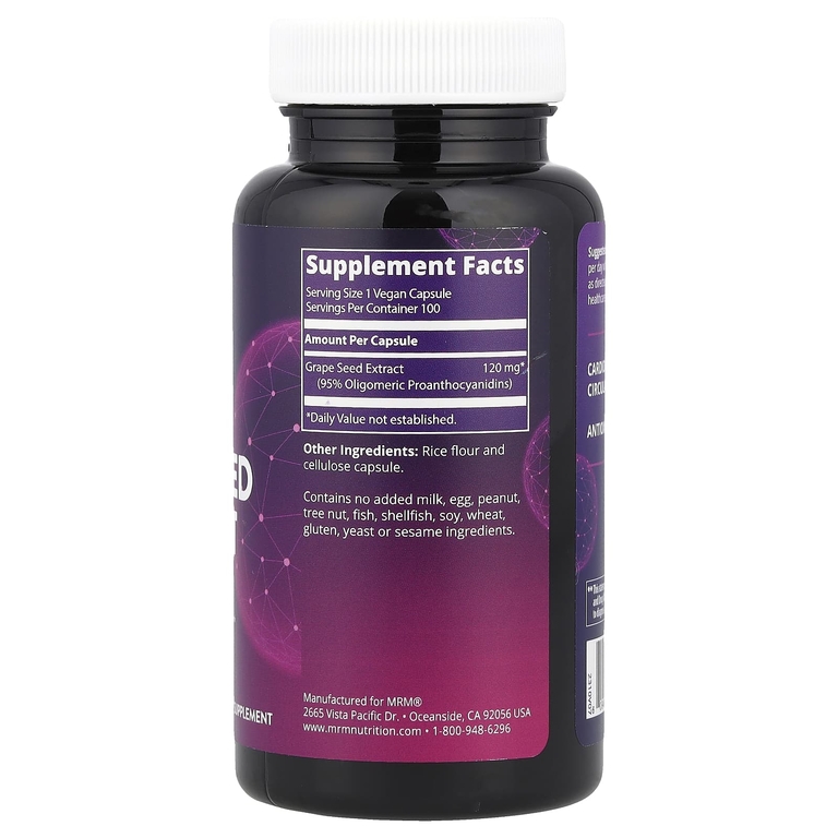 MRM Nutrition, экстракт виноградных косточек, 100 веганских капсул (120 мг в 1 капсуле)