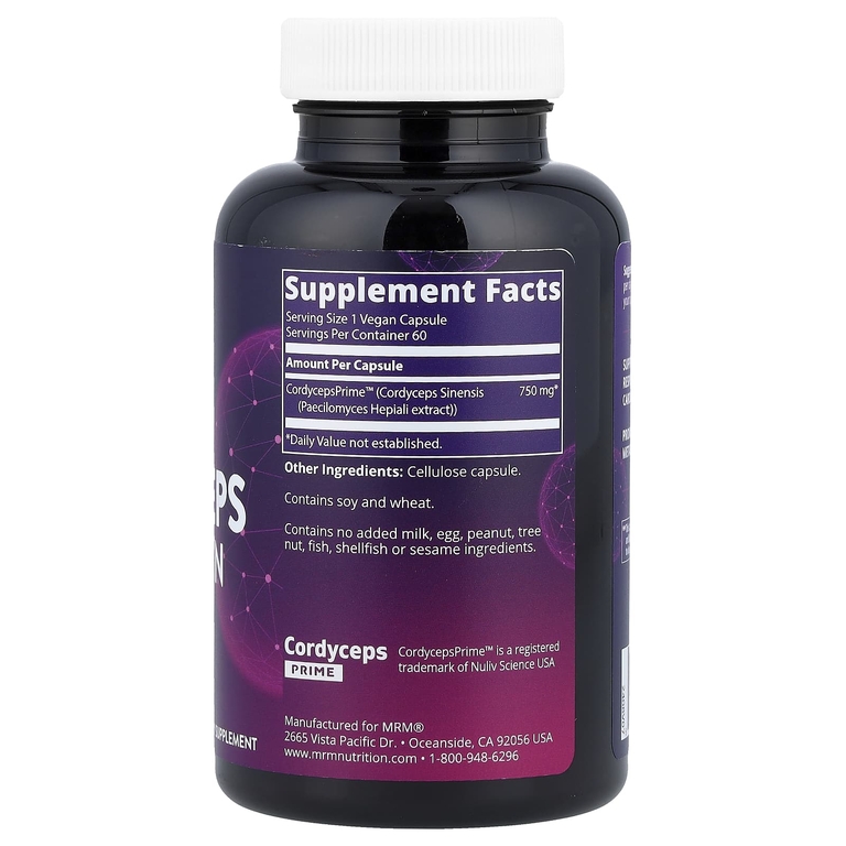 MRM Nutrition, кордицепс, 60 веганских капсул (750 мг в 1 капсуле)