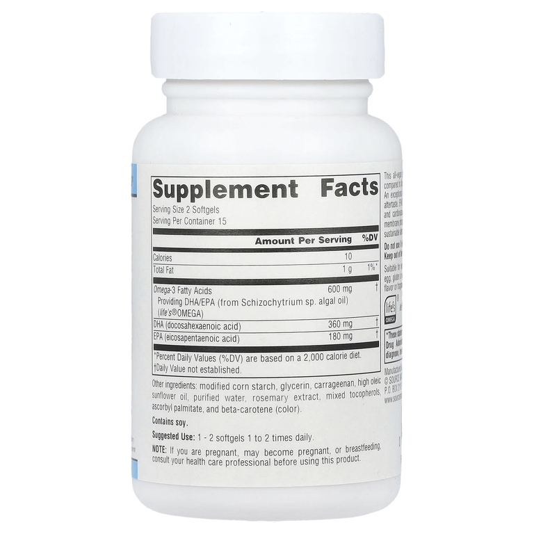 Source Naturals, веганские омега-3, 30 веганских капсул