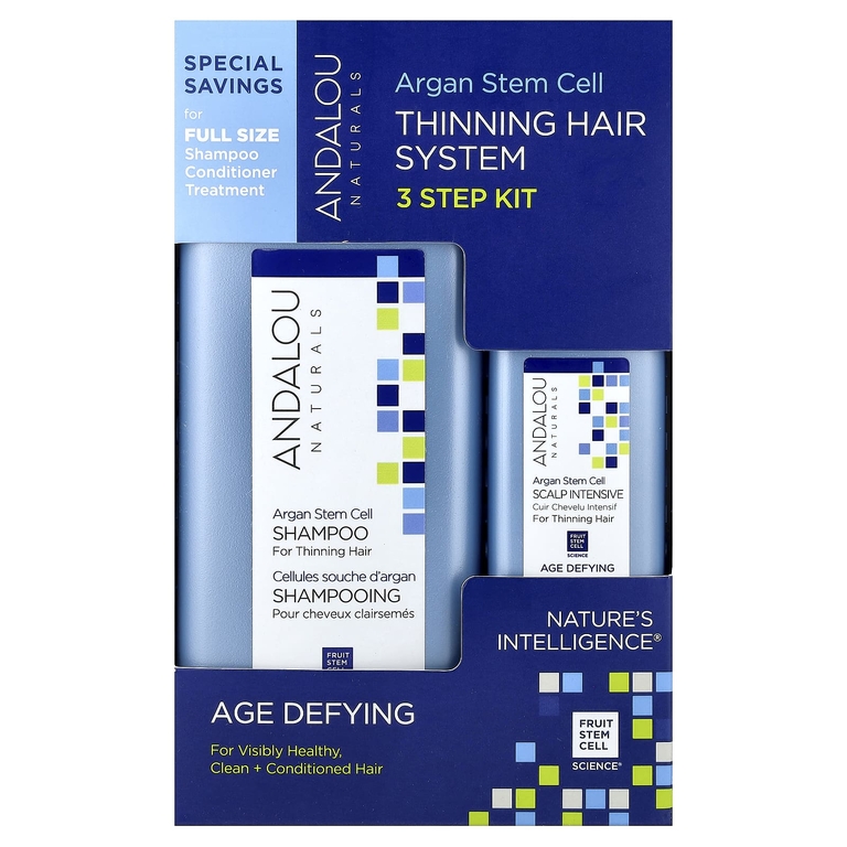 Andalou Naturals, Стволовые клетки аргании, система для редеющих волос, антивозрастная, набор из 3 предметов