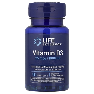 Life Extension, Витамин D3, 25 мкг (1000 МЕ), 90 мягких таблеток
