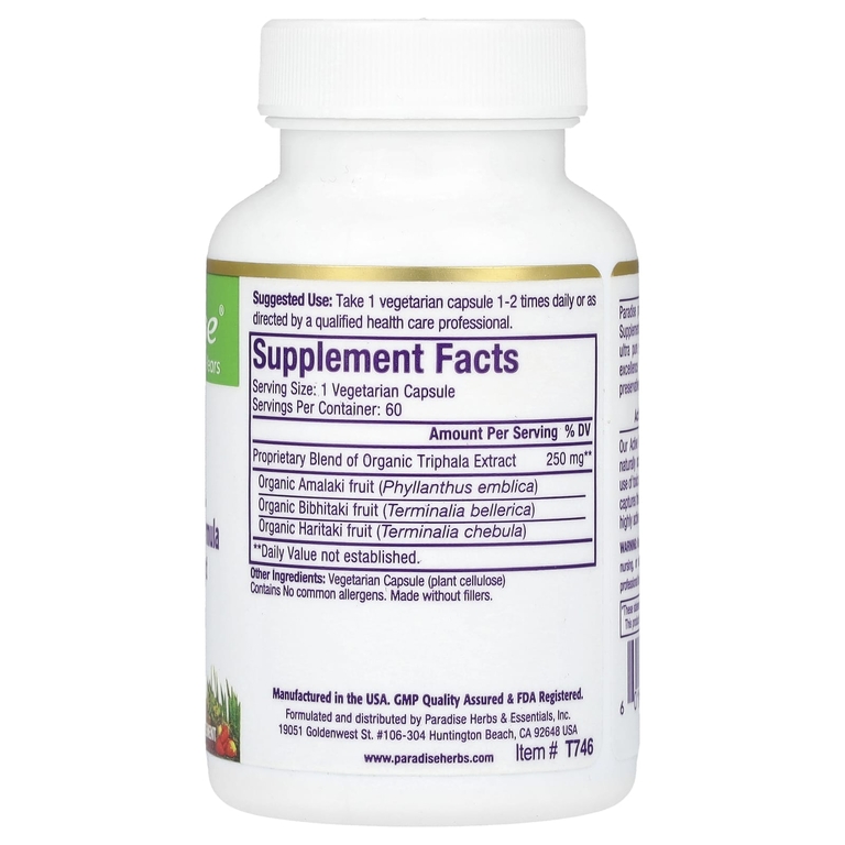 Paradise Herbs, трифала, 60 вегетарианских капсул