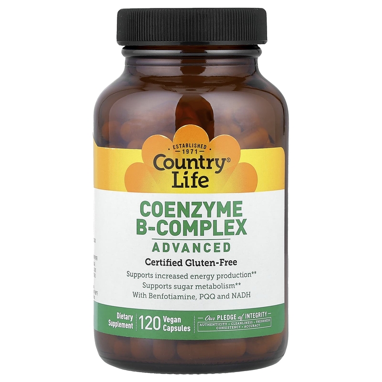 Country Life, коэнзимный комплекс витаминов группы B, улучшенная формула, 120 веганских капсул