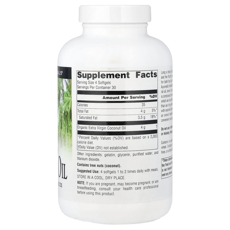Source Naturals, нерафинированное кокосовое масло высшего качества, 120 капсул