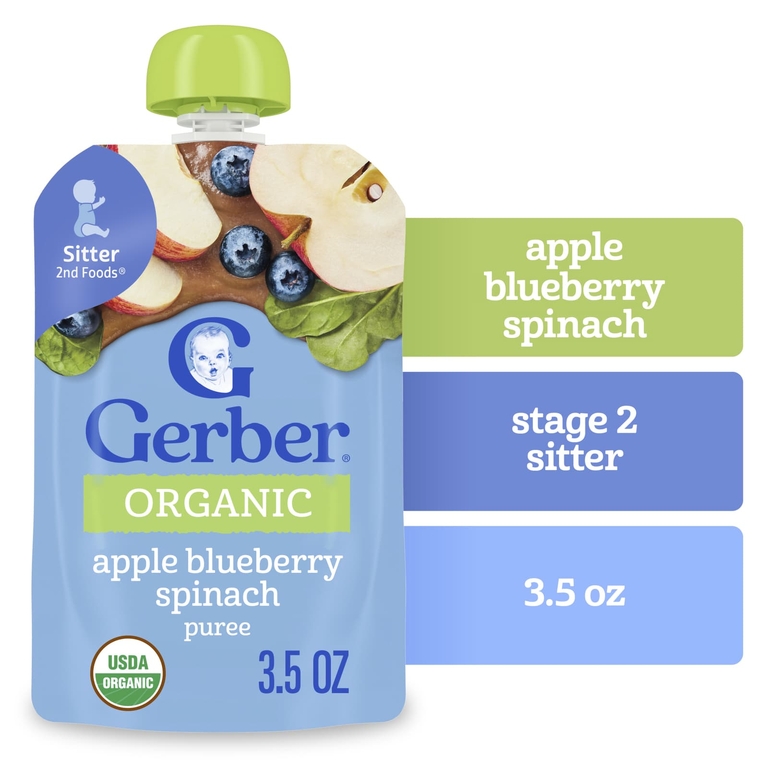 Gerber, органическое пюре яблоко, голубика и шпинат, 99 г (3,5 унции)