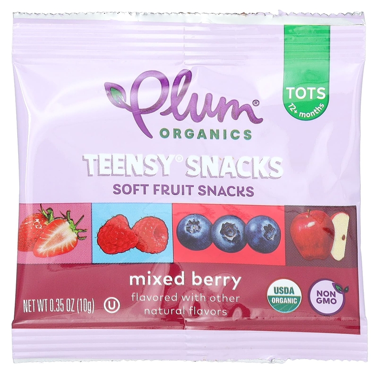 Plum Organics, фруктовые снеки, для детей от 12 месяцев, ягодное ассорти, 5 пакетиков по 10 г (0,35 унции)