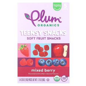 Plum Organics, фруктовые снеки, для детей от 12 месяцев, ягодное ассорти, 5 пакетиков по 10 г (0,35 унции)