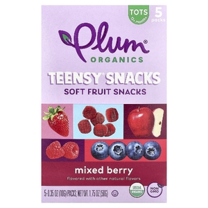 Plum Organics, фруктовые снеки, для детей от 12 месяцев, ягодное ассорти, 5 пакетиков по 10 г (0,35 унции)