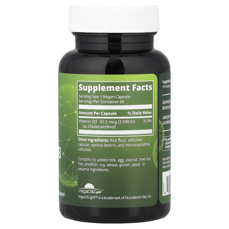 MRM Nutrition, Nutrition, витамин D3 для веганов, 2500 МЕ, 60 веганских капсул