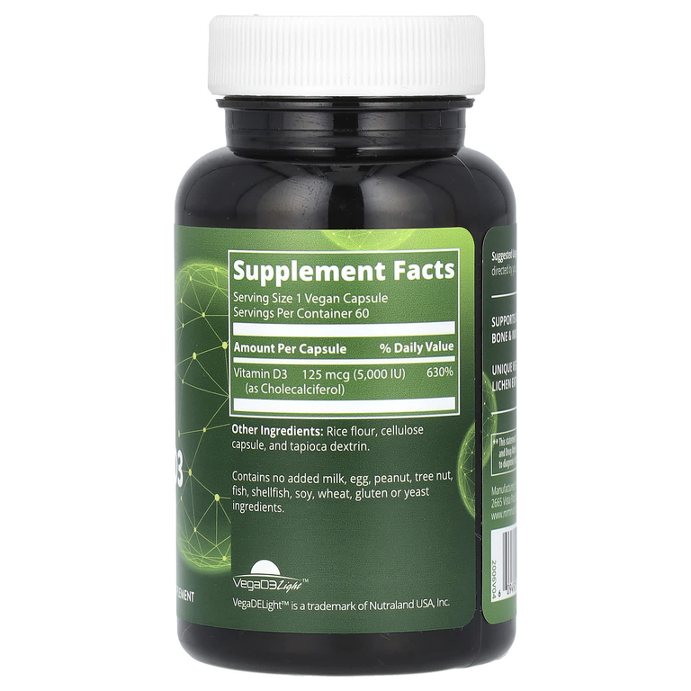 MRM Nutrition, веганский витамин D3, 125 мкг (5000 МЕ), 60 веганских капсул