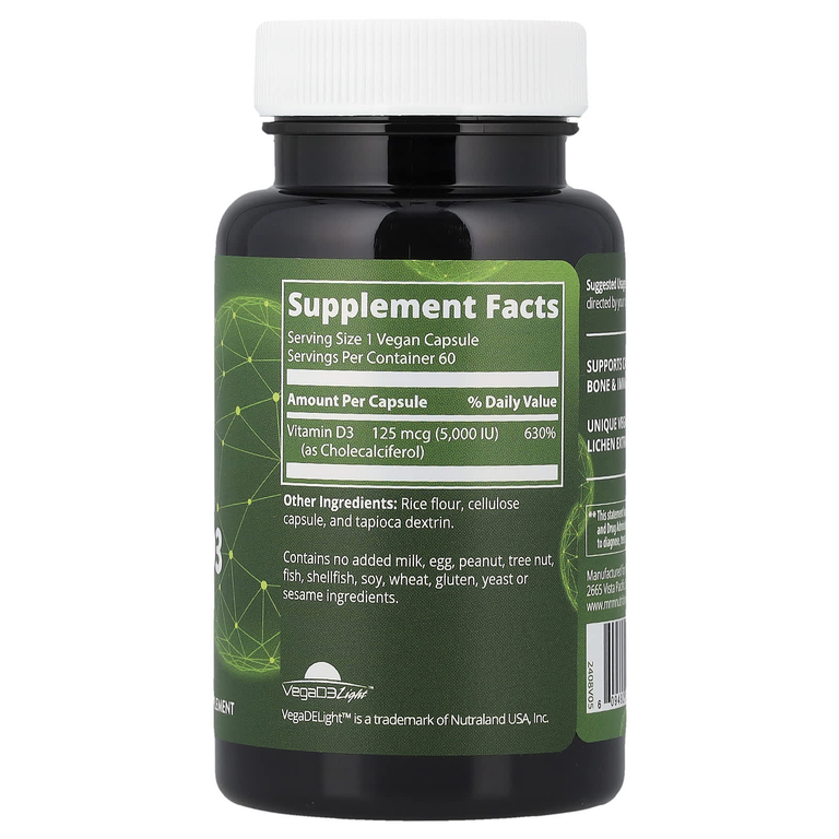 MRM Nutrition, веганский витамин D3, 125 мкг (5000 МЕ), 60 веганских капсул