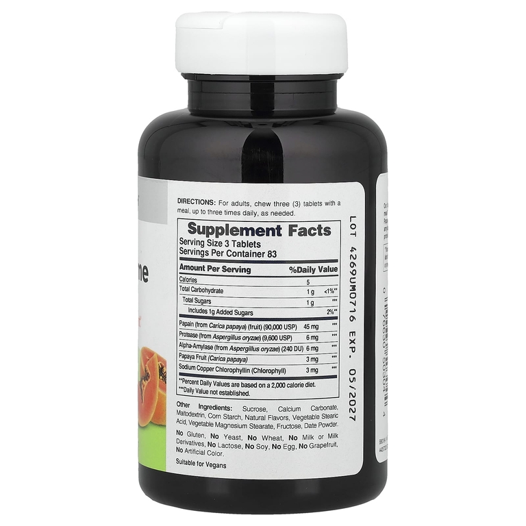 American Health, фермент папайи с хлорофиллом, 250 жевательных таблеток