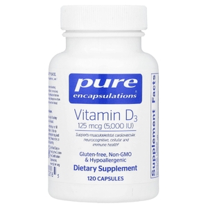 Pure Encapsulations, витамин D3, 125 мкг (5000 МЕ), 120 капсул