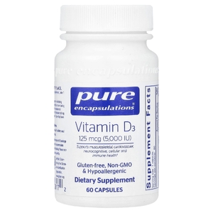 Pure Encapsulations, Витамин D3, 125 мкг (5000 МЕ), 60 капсул