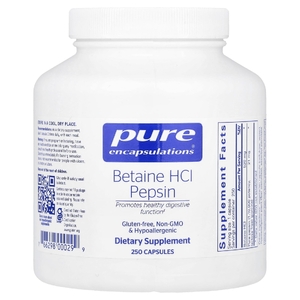 Pure Encapsulations, Бетаин гидрохлорид, пепсин, 250 капсул