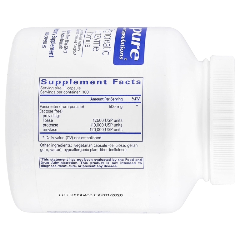 Pure Encapsulations, Формула ферментов поджелудочной железы, 180 капсул (500 мг на капсулу)