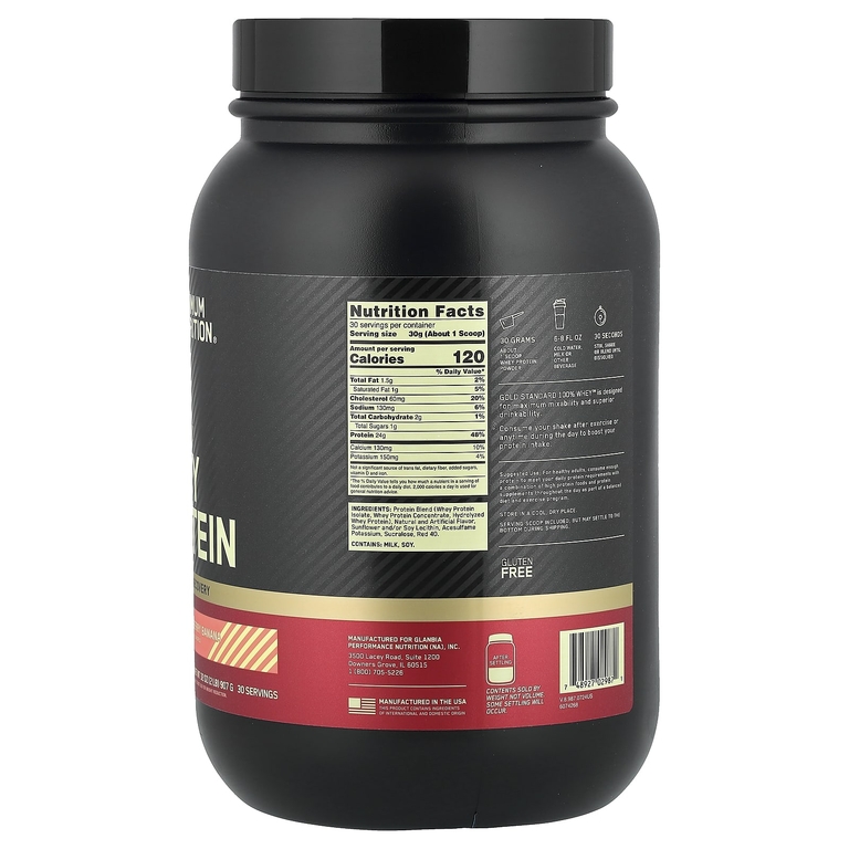 Optimum Nutrition, Изолят сывороточного протеина, банан с клубникой, 907 г (2 фунта)