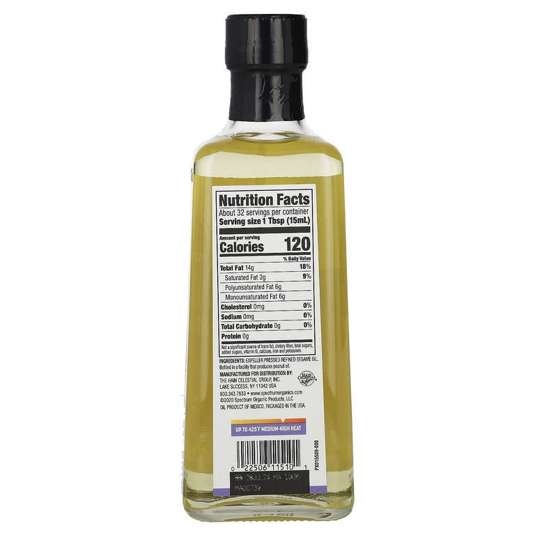 Spectrum Culinary, кунжутное масло, рафинированное, 473 мл (16 жидк. унций) (Товар снят с продажи) 