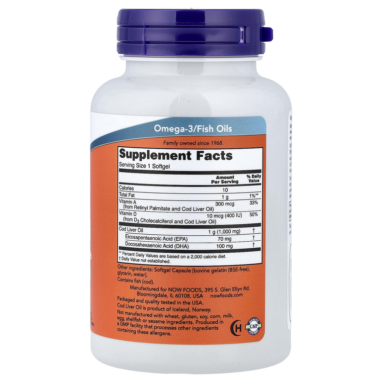 NOW Foods, жир печени трески, 1000 мг, 90 капсул
